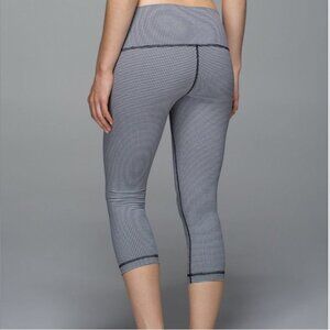 Lululemon Wunder Under Crop Leggings Gingham Luon White Blue